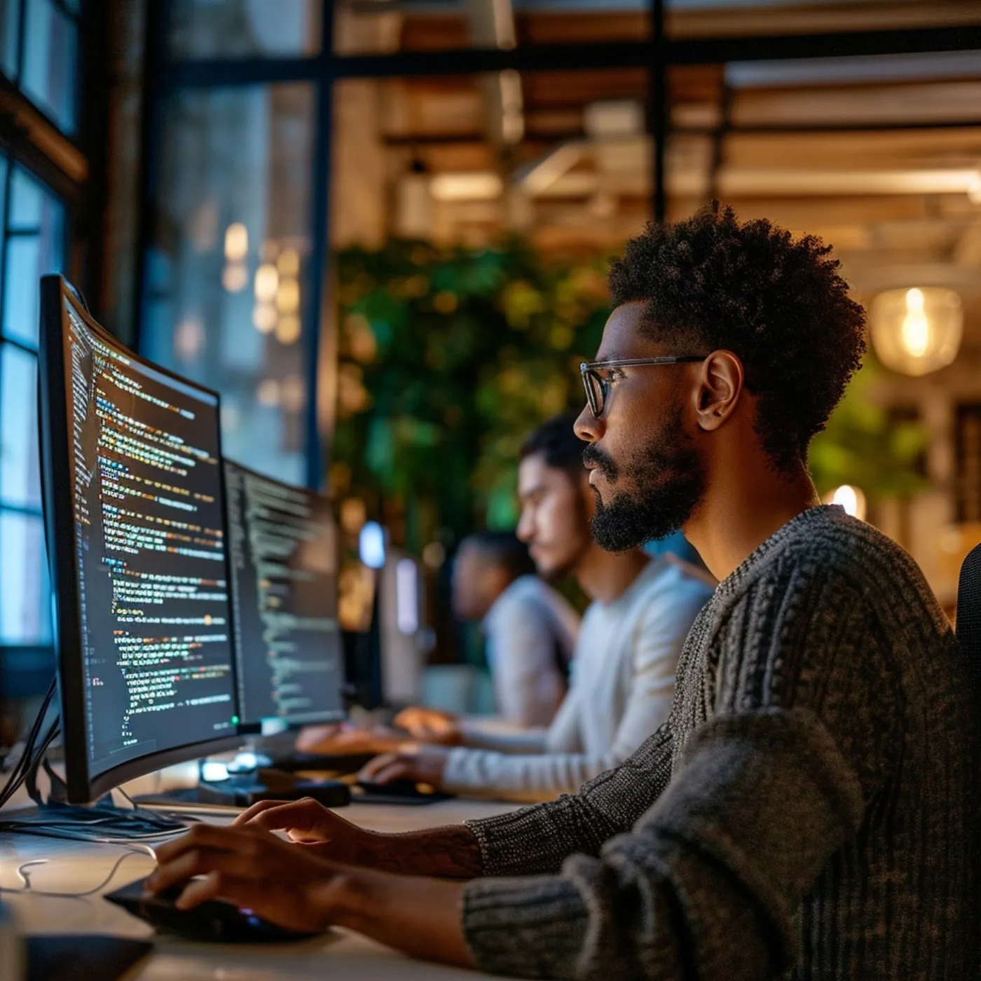 Nordiso engineers collaborating at their desks