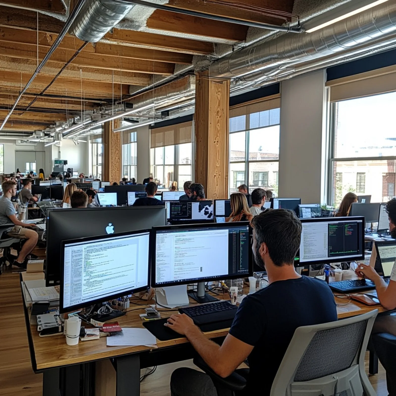 A team working through a problem together around a table