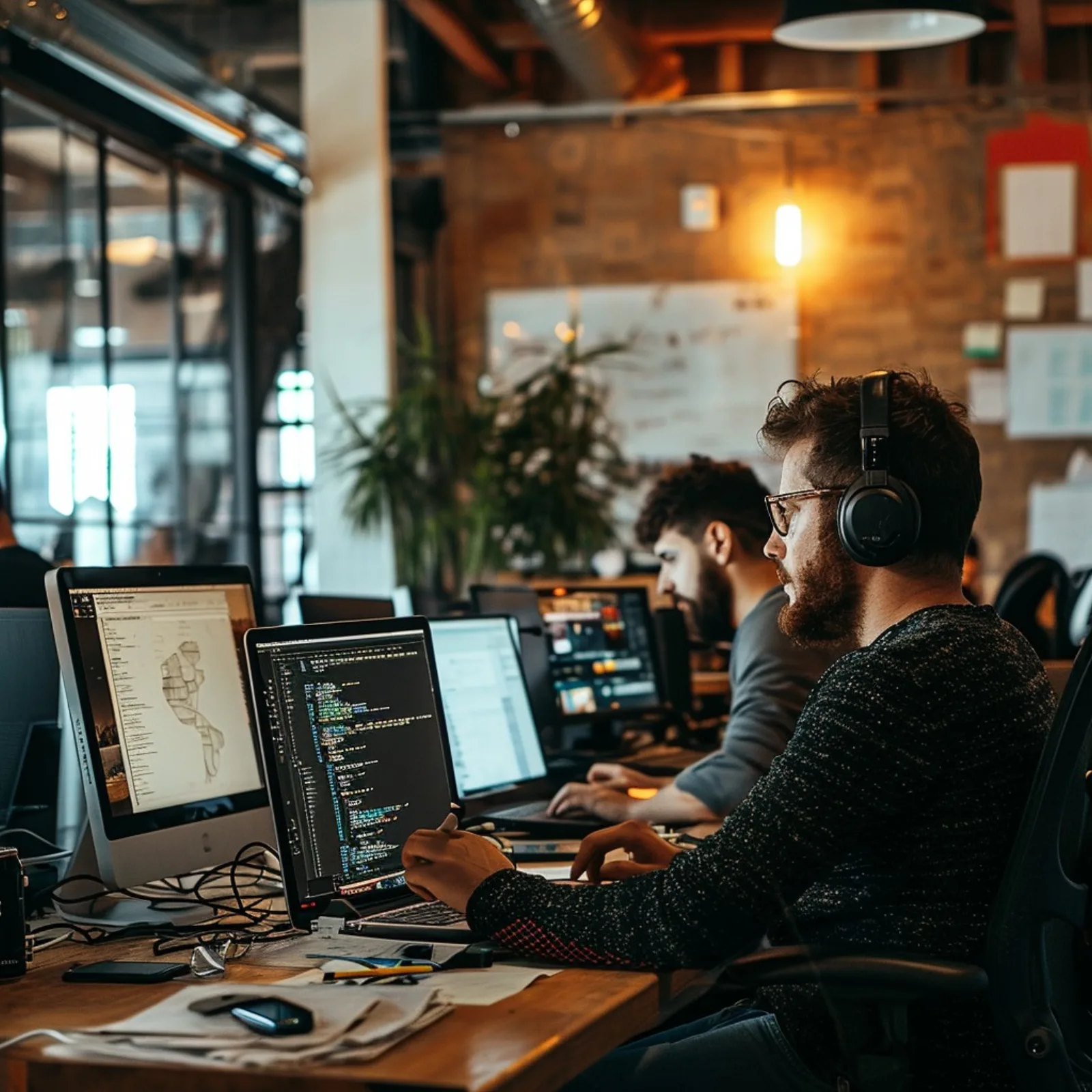 A small team working at their desks in an office